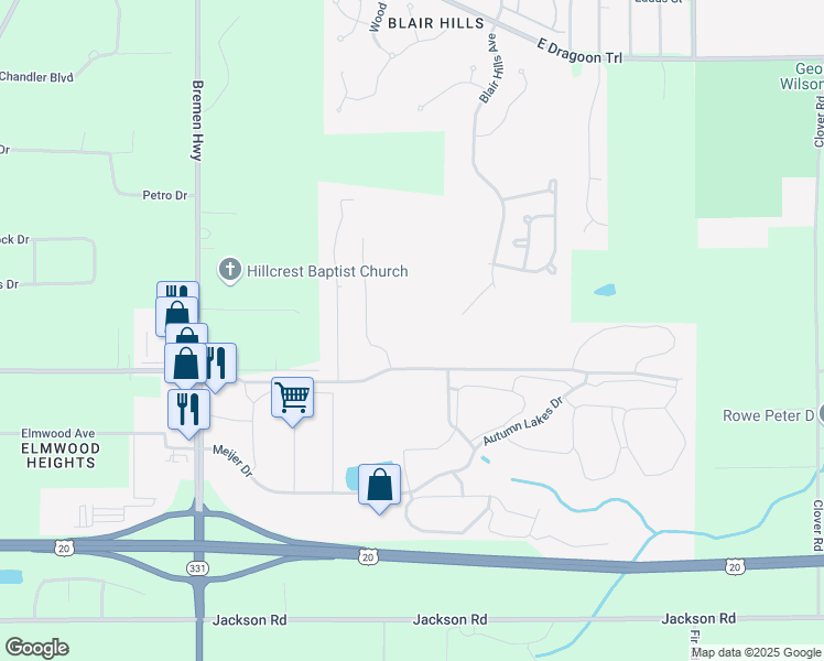 map of restaurants, bars, coffee shops, grocery stores, and more near 820 Fulmer Road in Mishawaka