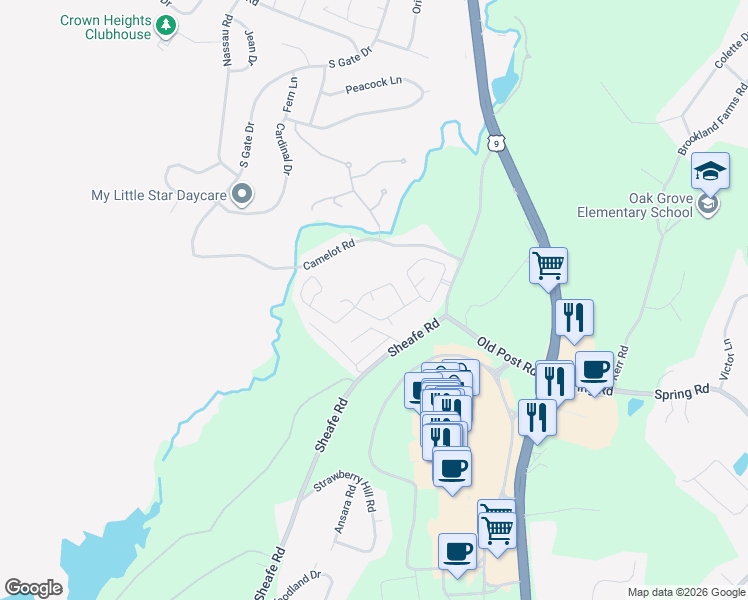 map of restaurants, bars, coffee shops, grocery stores, and more near 111 Camelford Drive in Poughkeepsie