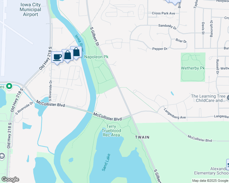 map of restaurants, bars, coffee shops, grocery stores, and more near 3800 Napoleon Lane in Iowa City