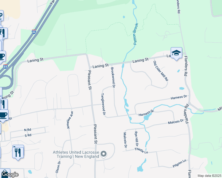 map of restaurants, bars, coffee shops, grocery stores, and more near 97 Brookwood Drive in Southington