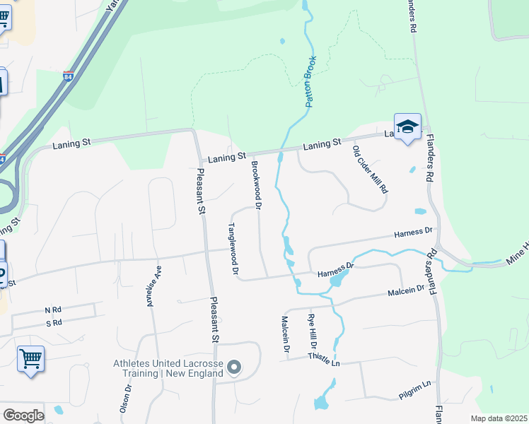 map of restaurants, bars, coffee shops, grocery stores, and more near 97 Brookwood Drive in Southington