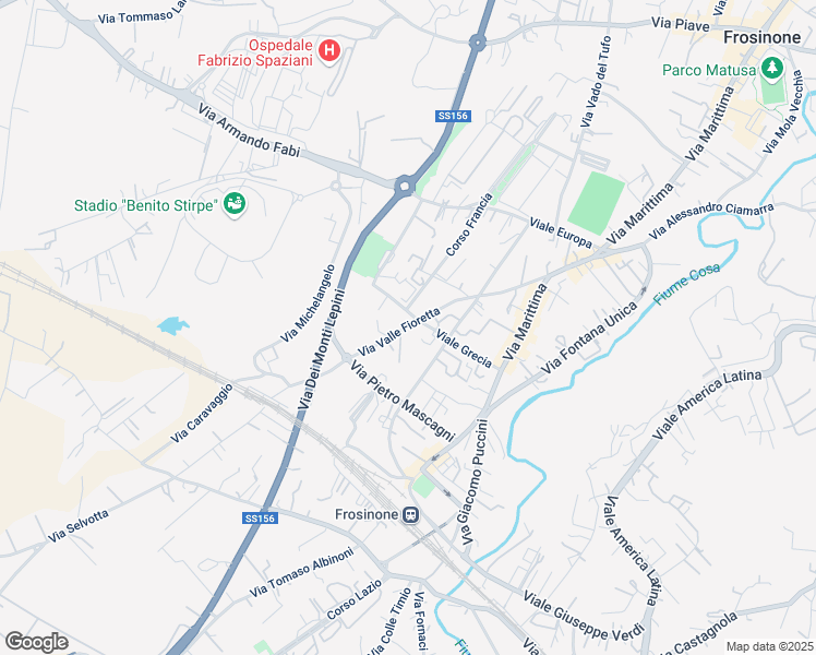 map of restaurants, bars, coffee shops, grocery stores, and more near 15 Via Valle Fioretta in Frosinone