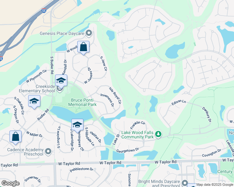 map of restaurants, bars, coffee shops, grocery stores, and more near 13915 Isle Royal Circle in Plainfield