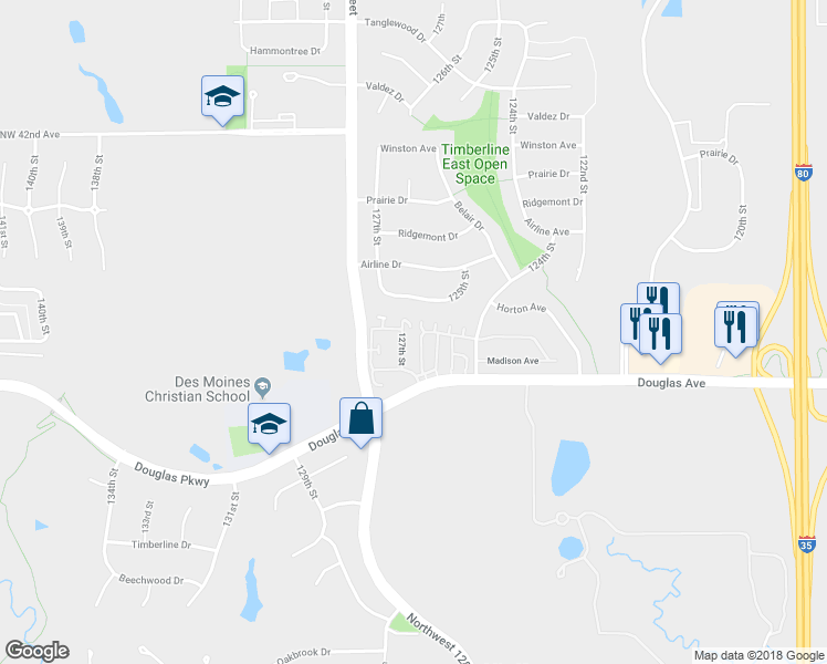 map of restaurants, bars, coffee shops, grocery stores, and more near 12701 Sunflower Drive in Urbandale