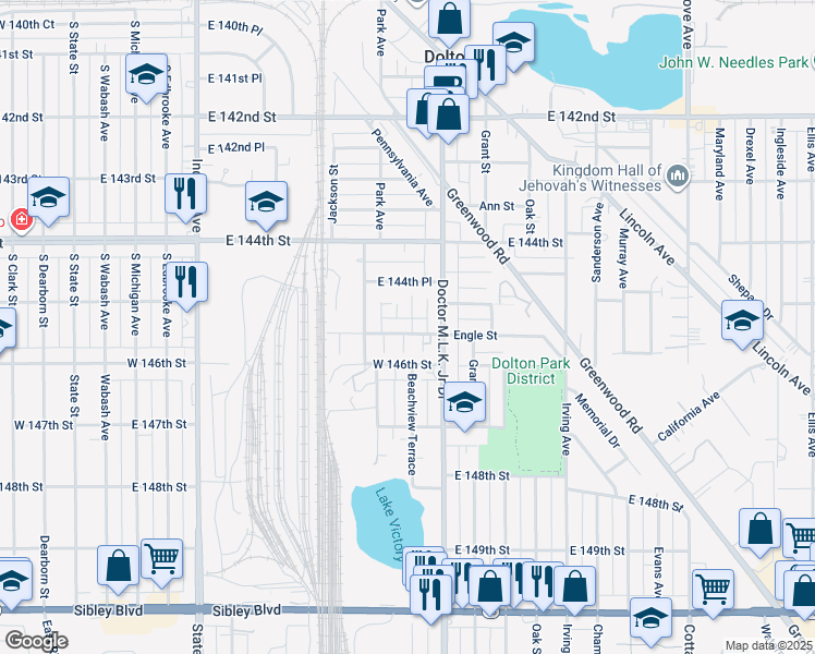 map of restaurants, bars, coffee shops, grocery stores, and more near 14518 Pohlers Court in Dolton