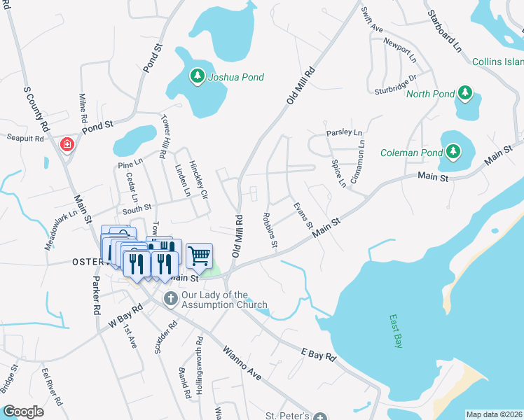 map of restaurants, bars, coffee shops, grocery stores, and more near 77 Robbins Street in Barnstable