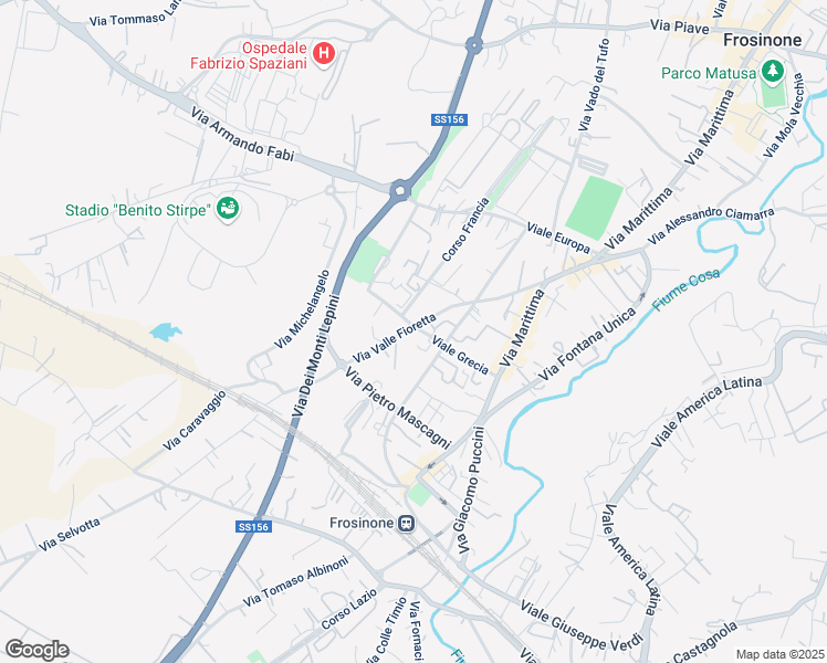 map of restaurants, bars, coffee shops, grocery stores, and more near 15 Via Valle Fioretta in Frosinone