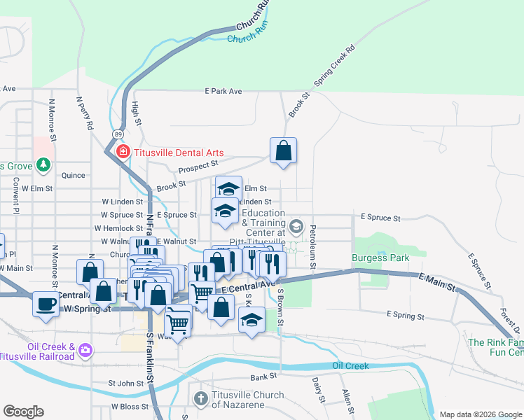 map of restaurants, bars, coffee shops, grocery stores, and more near 47208 East Spruce Street in Titusville