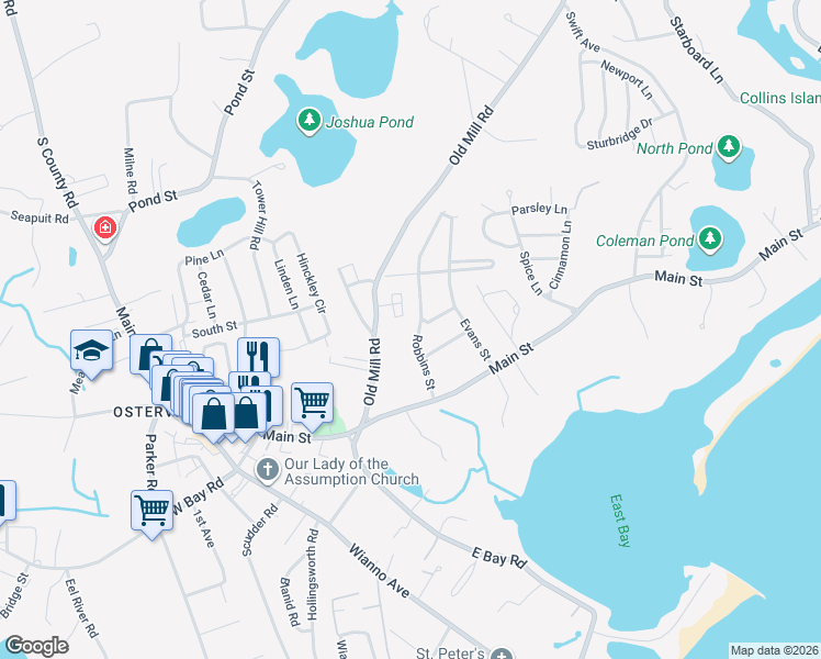 map of restaurants, bars, coffee shops, grocery stores, and more near 77 Robbins Street in Barnstable