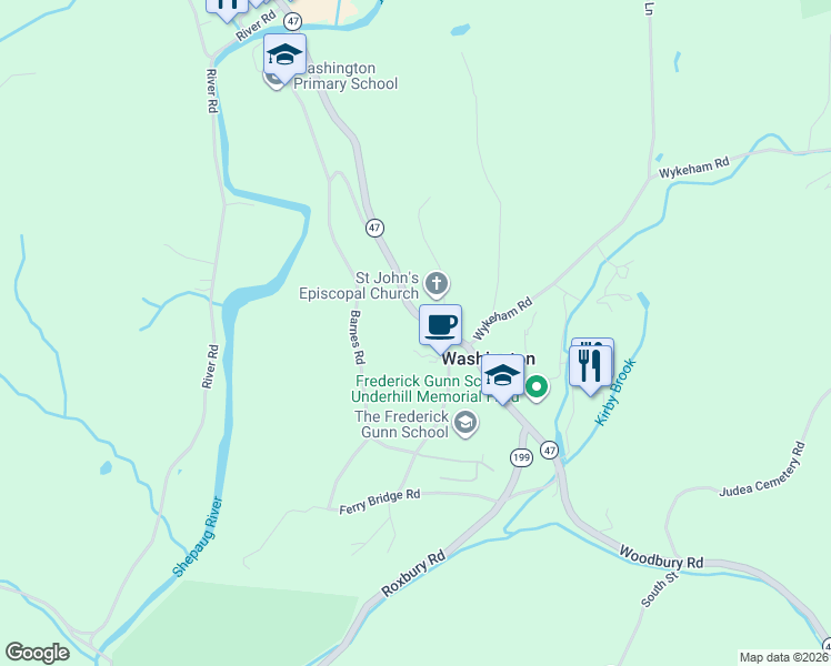 map of restaurants, bars, coffee shops, grocery stores, and more near 34 Barnes Road in Washington