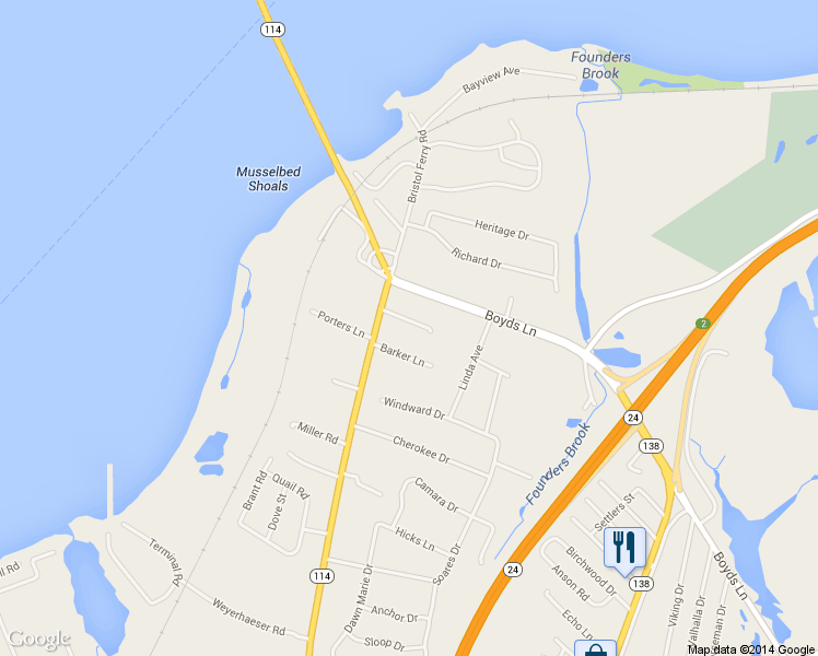 map of restaurants, bars, coffee shops, grocery stores, and more near 33 Shoreline Terrace in Portsmouth