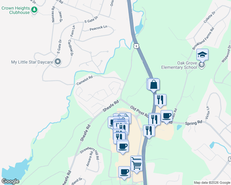 map of restaurants, bars, coffee shops, grocery stores, and more near 10 Camelot Village in Poughkeepsie