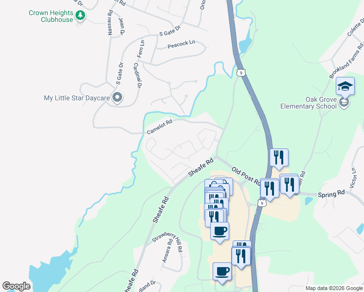 map of restaurants, bars, coffee shops, grocery stores, and more near 111 Camelford Drive in Poughkeepsie