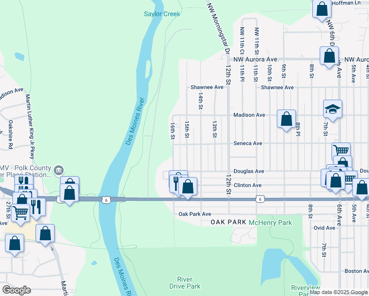 map of restaurants, bars, coffee shops, grocery stores, and more near 3839 16th Street in Des Moines