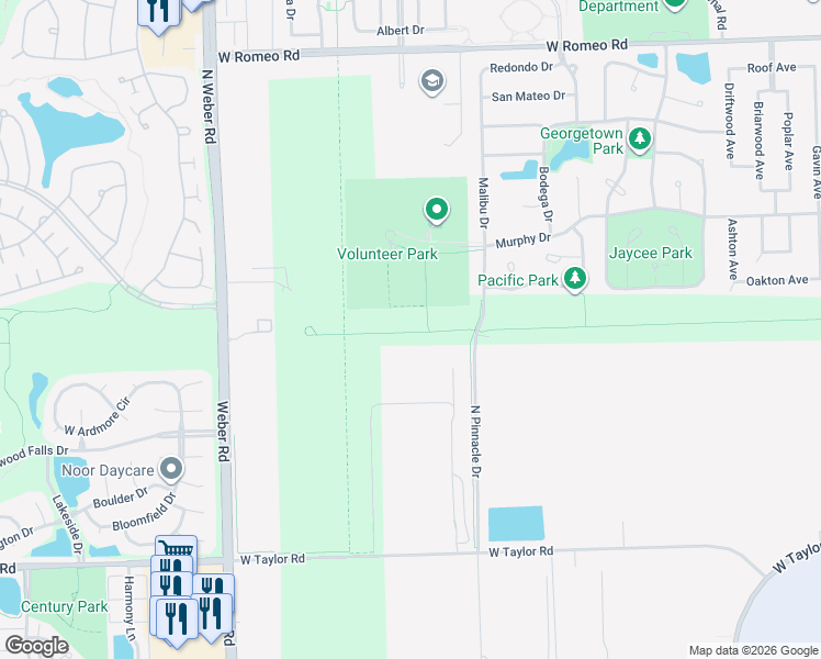 map of restaurants, bars, coffee shops, grocery stores, and more near 195 North Pinnacle Drive in Romeoville