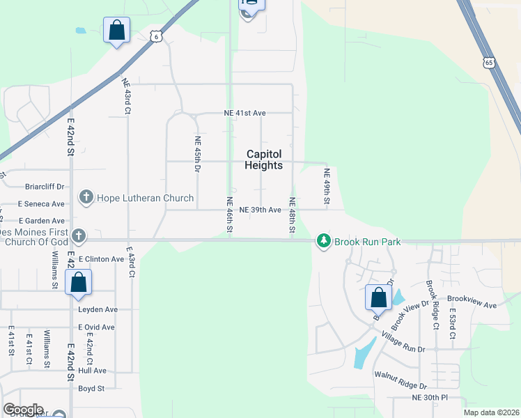 map of restaurants, bars, coffee shops, grocery stores, and more near 2502 Northeast 47th Street in Des Moines