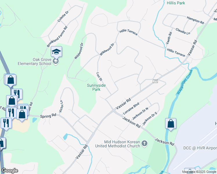 map of restaurants, bars, coffee shops, grocery stores, and more near 8 Lori Street in Poughkeepsie