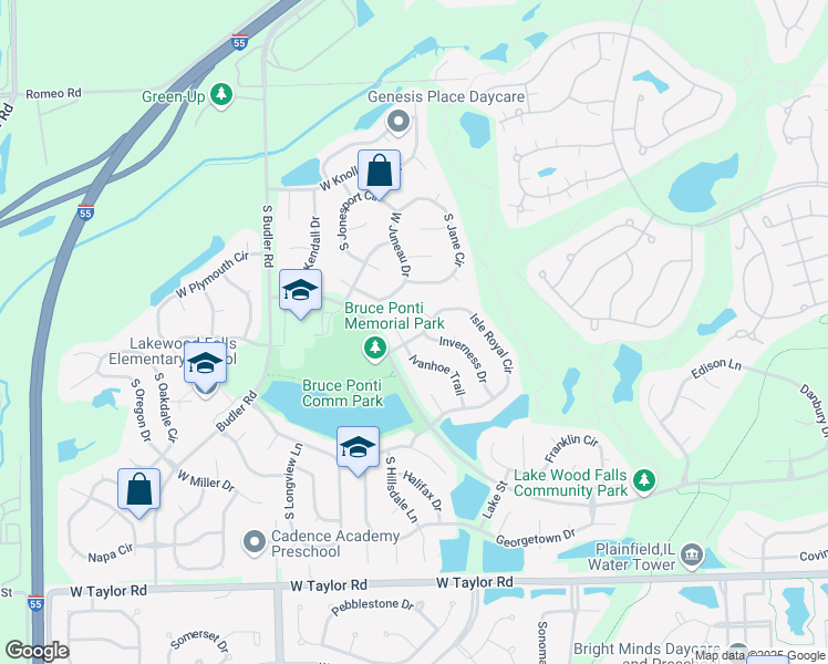 map of restaurants, bars, coffee shops, grocery stores, and more near 13815 Isle Royal Circle in Plainfield