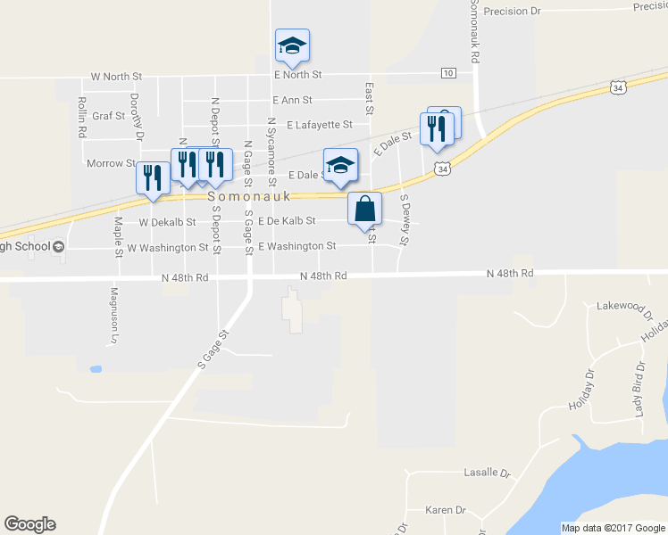 map of restaurants, bars, coffee shops, grocery stores, and more near 420 East Lasalle Street in Somonauk