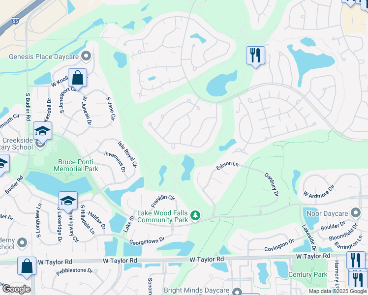 map of restaurants, bars, coffee shops, grocery stores, and more near 13945 South Rosemary Court in Plainfield
