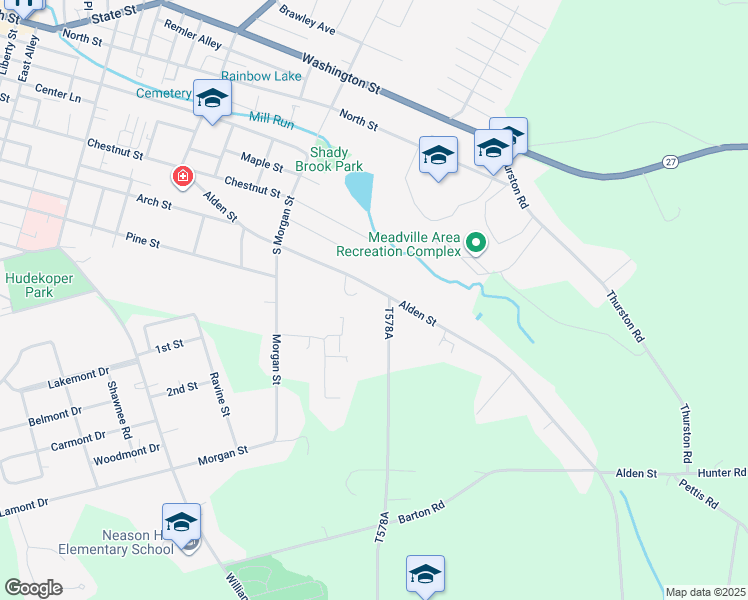 map of restaurants, bars, coffee shops, grocery stores, and more near 11471-11799 T578A in Meadville