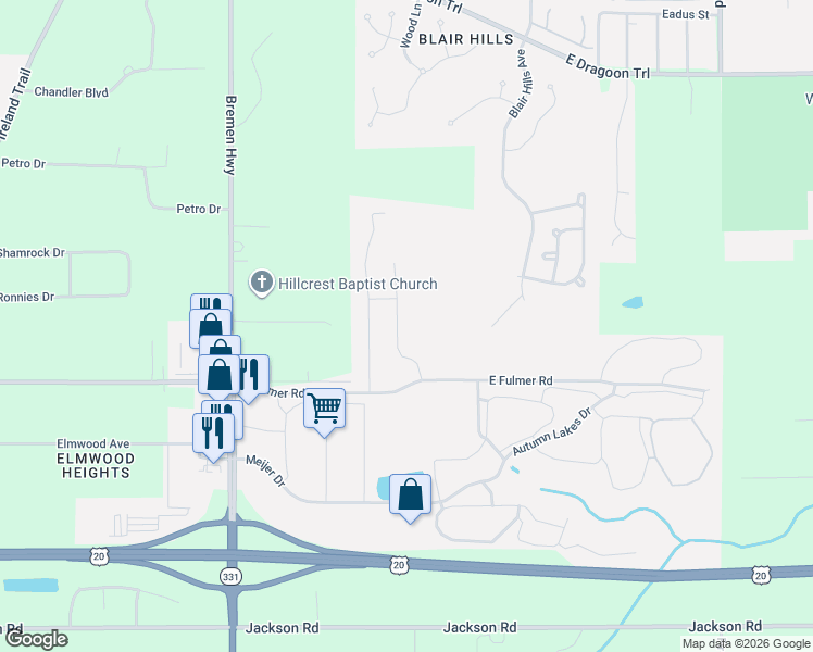 map of restaurants, bars, coffee shops, grocery stores, and more near 3304 Wild Cherry Ridge West in Mishawaka