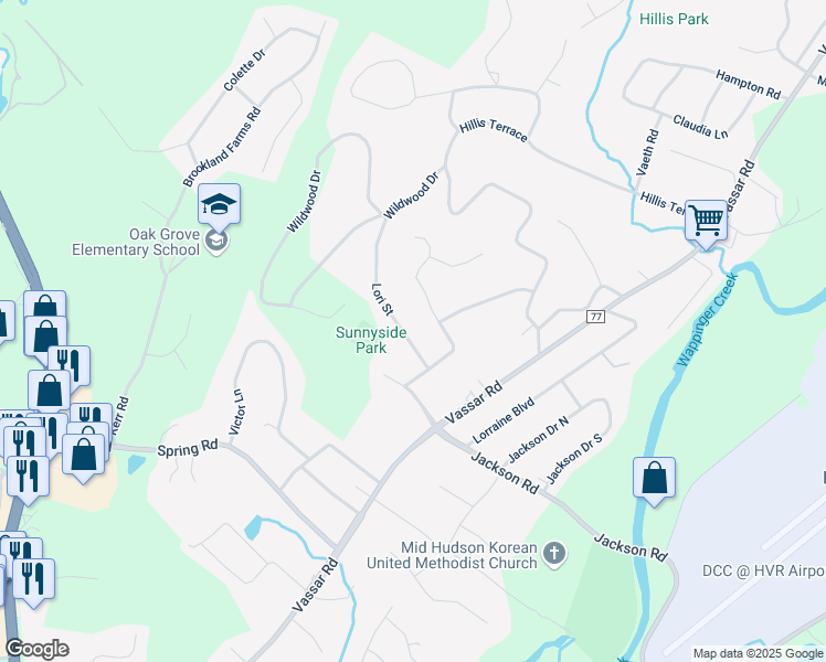 map of restaurants, bars, coffee shops, grocery stores, and more near 8 Lori Street in Poughkeepsie