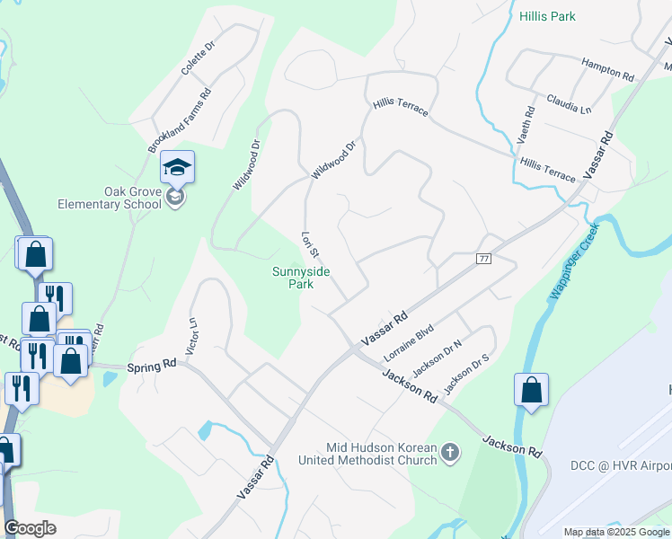 map of restaurants, bars, coffee shops, grocery stores, and more near 8 Lori Street in Poughkeepsie