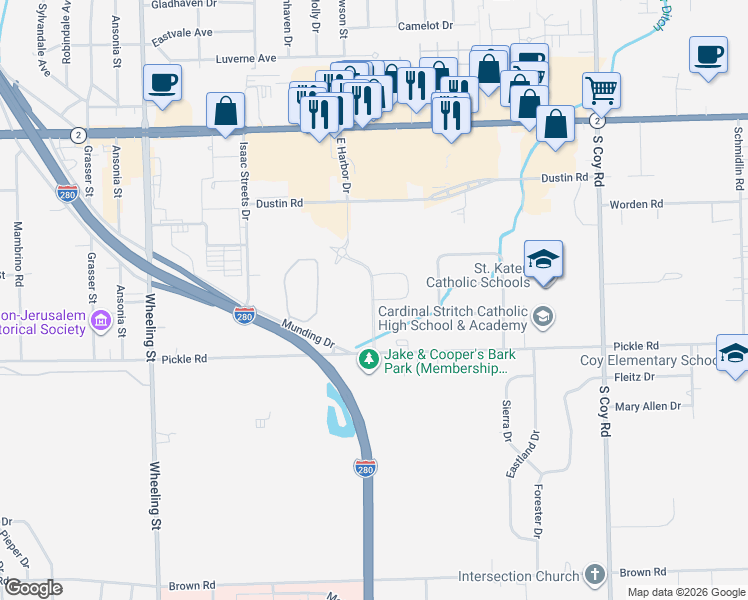 map of restaurants, bars, coffee shops, grocery stores, and more near 3015 Pickle Road in Oregon