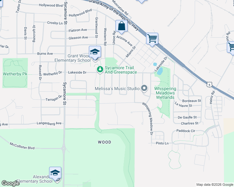 map of restaurants, bars, coffee shops, grocery stores, and more near 26 Regal Lane in Iowa City