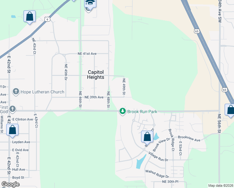 map of restaurants, bars, coffee shops, grocery stores, and more near 4845 Northeast 39th Avenue in Des Moines