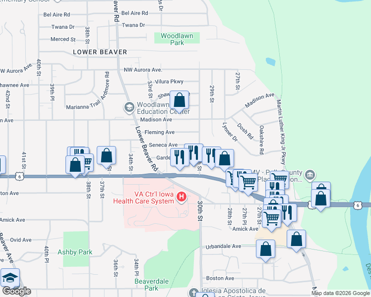 map of restaurants, bars, coffee shops, grocery stores, and more near 3023 Garden Avenue in Des Moines