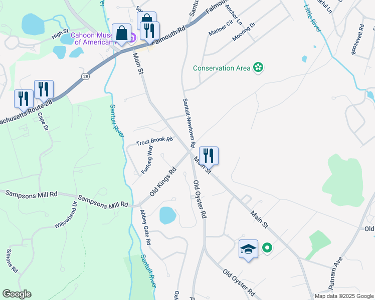 map of restaurants, bars, coffee shops, grocery stores, and more near 281 Main Street in Barnstable