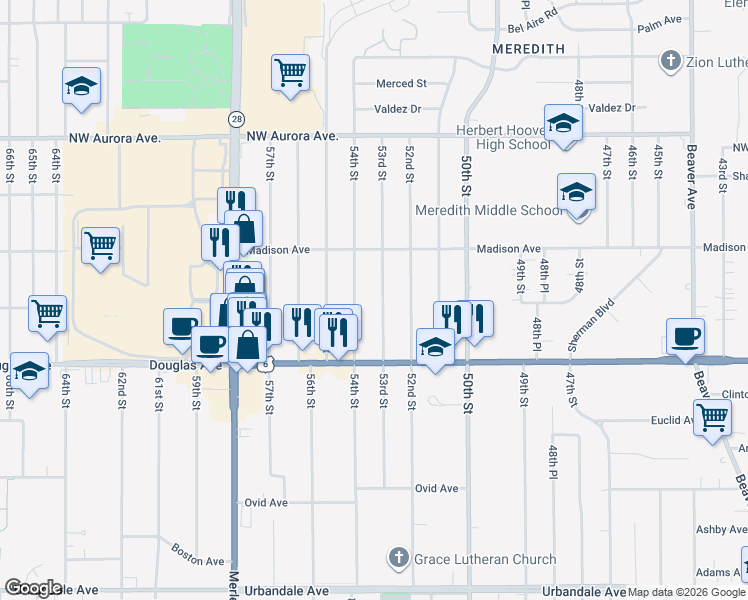 map of restaurants, bars, coffee shops, grocery stores, and more near 3848 53rd Street in Des Moines