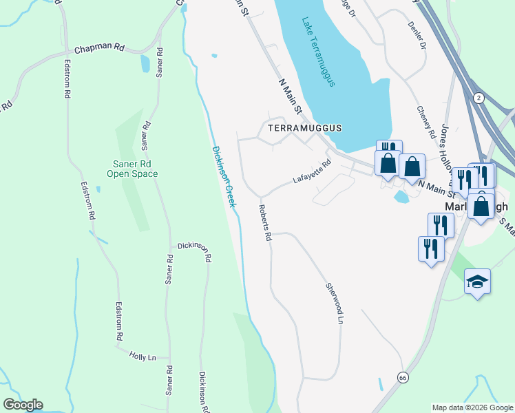 map of restaurants, bars, coffee shops, grocery stores, and more near 67 Lafayette Road in Marlborough