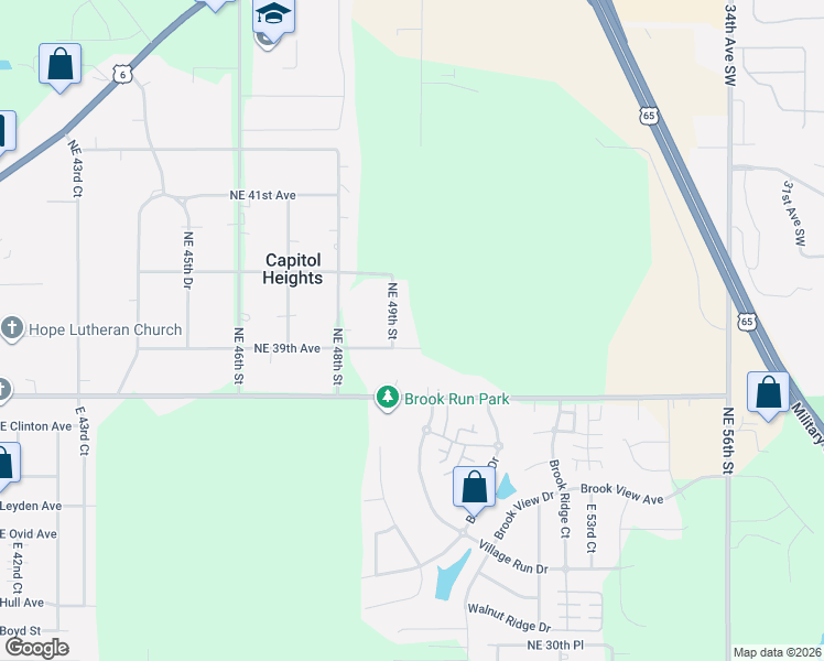 map of restaurants, bars, coffee shops, grocery stores, and more near 4945 Northeast 39th Avenue in Des Moines
