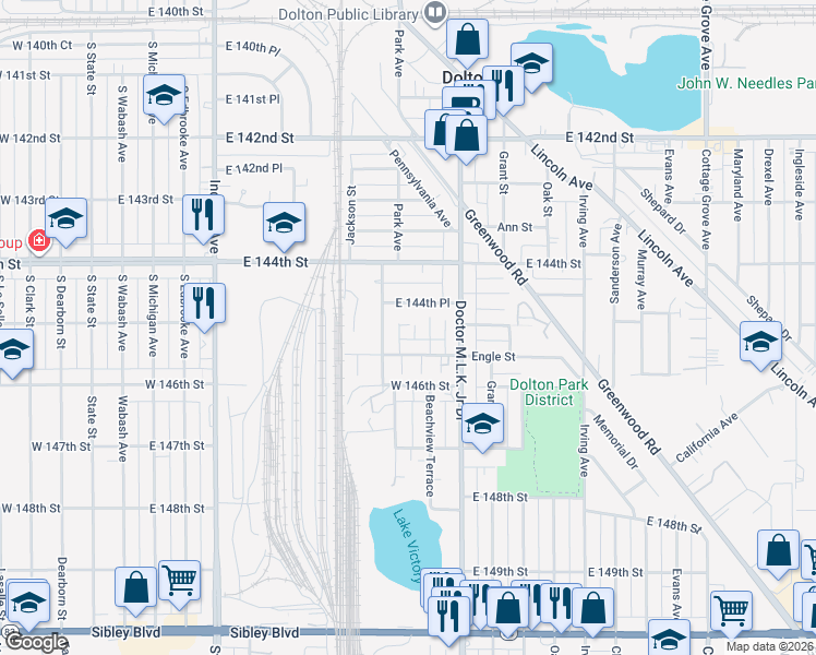 map of restaurants, bars, coffee shops, grocery stores, and more near 14518 Pohlers Court in Dolton