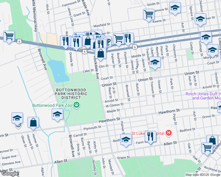 map of restaurants, bars, coffee shops, grocery stores, and more near 249 Reed Street in New Bedford