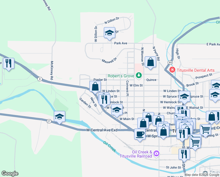 map of restaurants, bars, coffee shops, grocery stores, and more near 400-416 North 3rd Street in Titusville