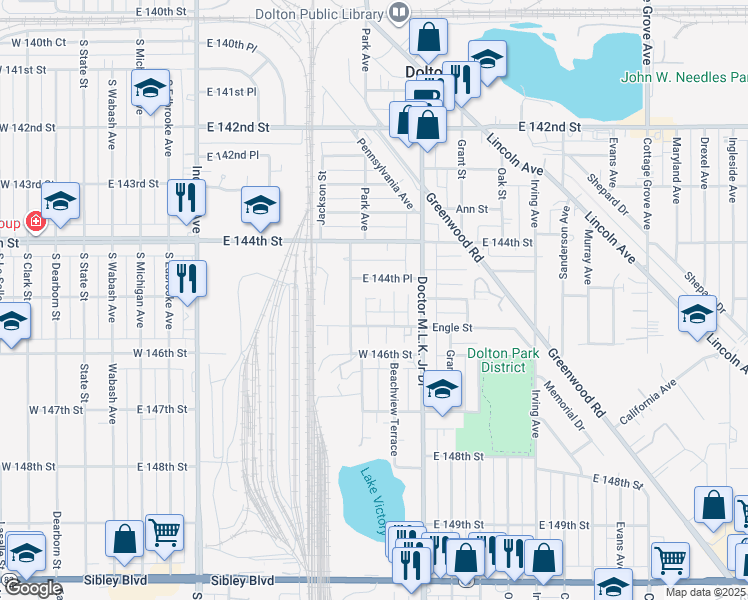 map of restaurants, bars, coffee shops, grocery stores, and more near 14518 Pohlers Court in Dolton