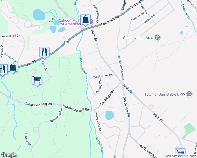 map of restaurants, bars, coffee shops, grocery stores, and more near 32 Furlong Way in Barnstable