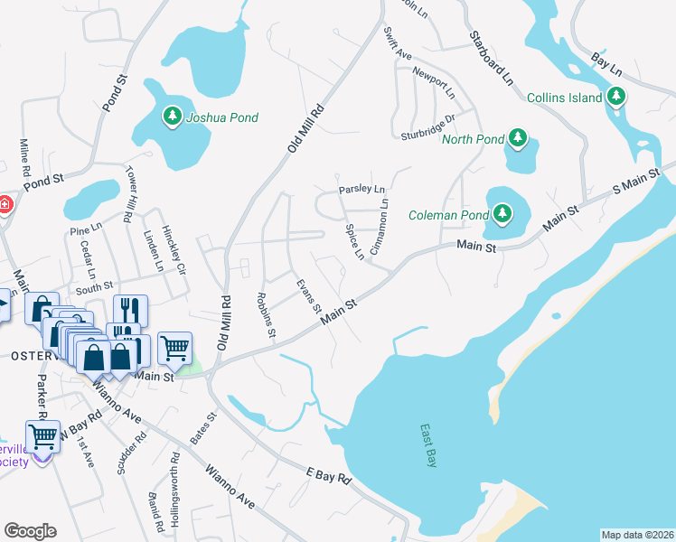 map of restaurants, bars, coffee shops, grocery stores, and more near 128 Bayview Circle in Barnstable