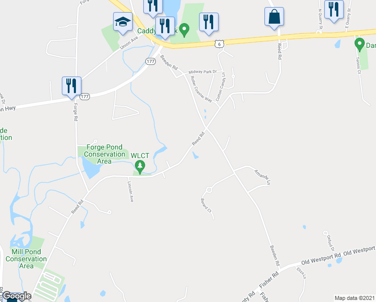 map of restaurants, bars, coffee shops, grocery stores, and more near 308 Reed Road in Westport