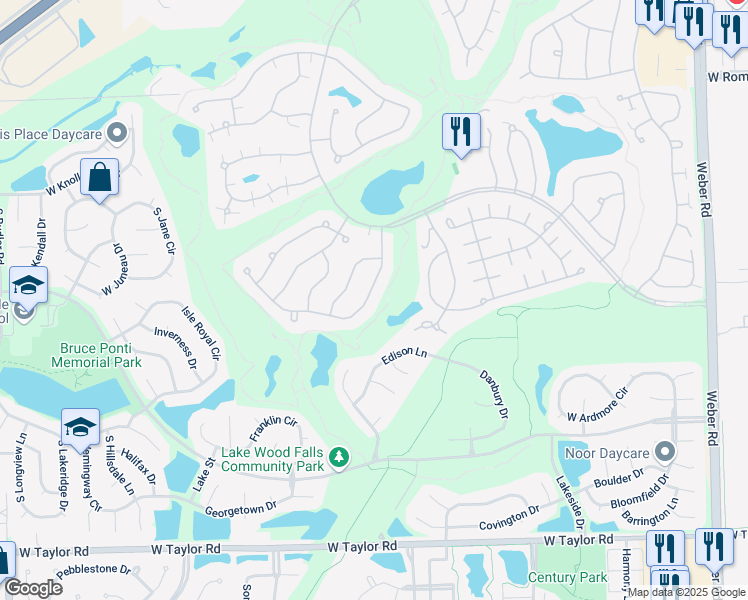map of restaurants, bars, coffee shops, grocery stores, and more near 13756 South Tamarack Drive in Plainfield