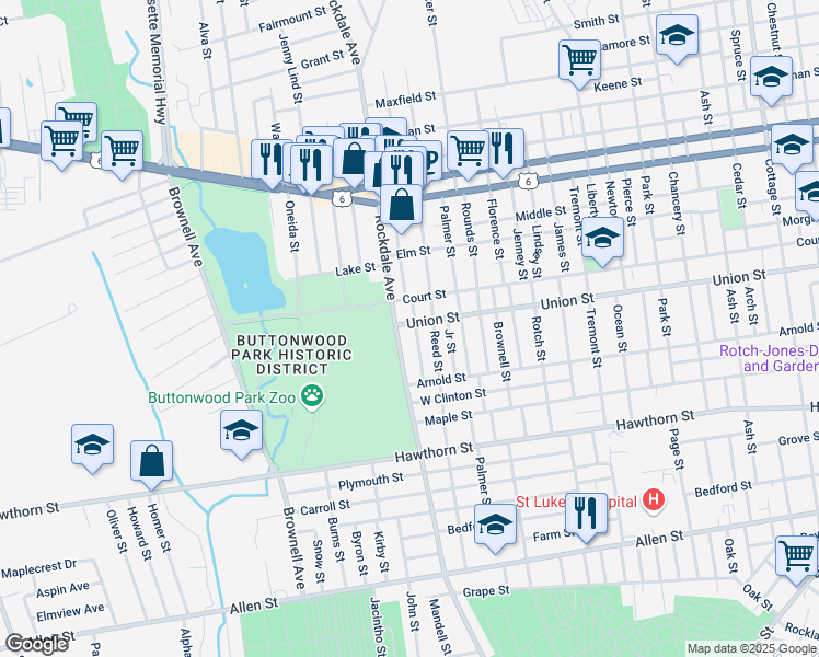 map of restaurants, bars, coffee shops, grocery stores, and more near 722 Rockdale Avenue in New Bedford