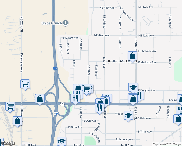 map of restaurants, bars, coffee shops, grocery stores, and more near 3926 East 26th Street in Des Moines
