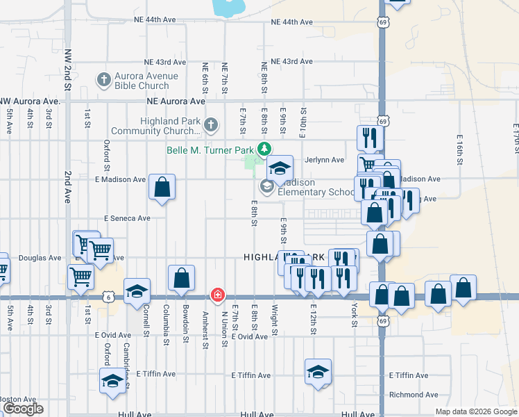 map of restaurants, bars, coffee shops, grocery stores, and more near 806 Hoffman Avenue in Des Moines