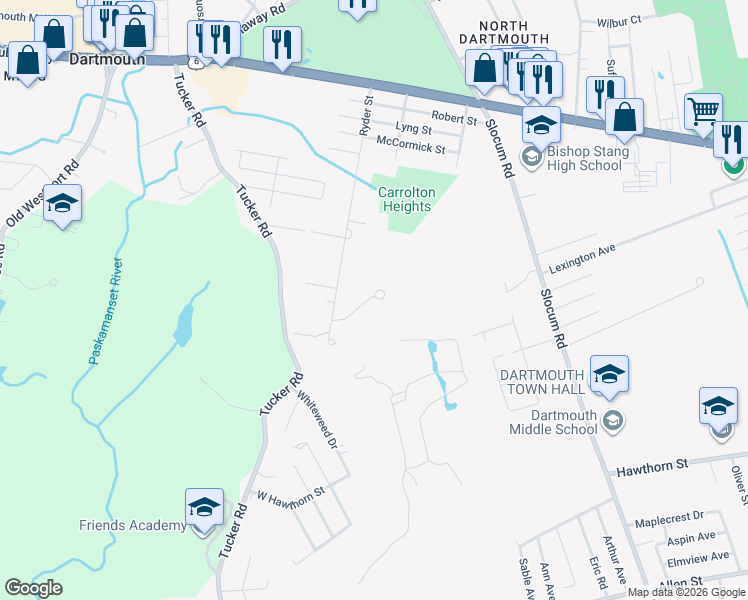 map of restaurants, bars, coffee shops, grocery stores, and more near 8 Yankee Way in Dartmouth