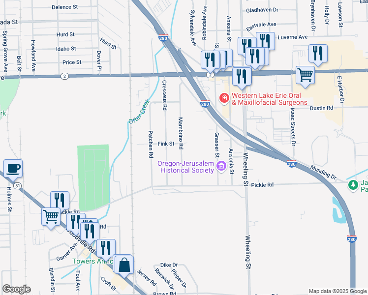map of restaurants, bars, coffee shops, grocery stores, and more near 1023 Mambrino Road in Oregon