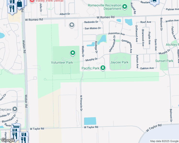 map of restaurants, bars, coffee shops, grocery stores, and more near 1059 Key Largo Drive in Romeoville